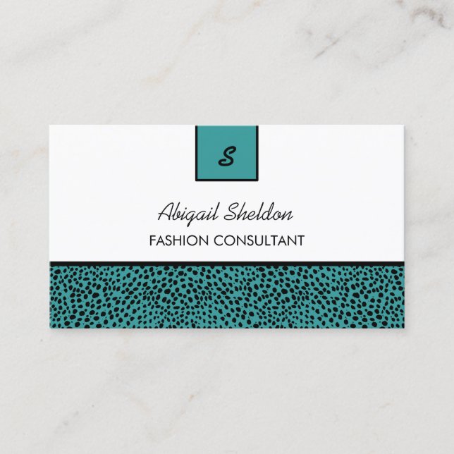 Trendy Monogram Aquamarin und Black Cheetah Print Visitenkarte (Vorderseite)