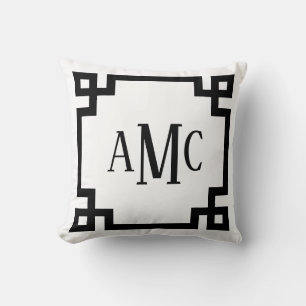 Trendy Monogram Black and White Greece Key Border Kissen