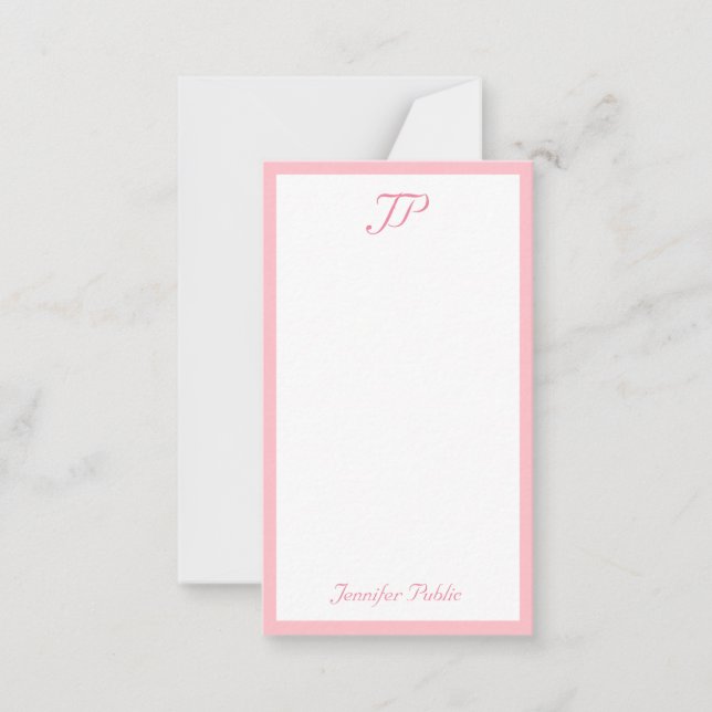 Trendy Monogram Blush Pink Handgeschriebene Vorlag Mitteilungskarte (Vorderseite)