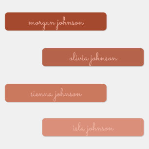 Trendy Monogram Burnt Orange + Blindskriptname Etiketten