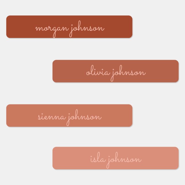 Trendy Monogram | Burnt Orange + Blindskriptname Etiketten (Gruppe)
