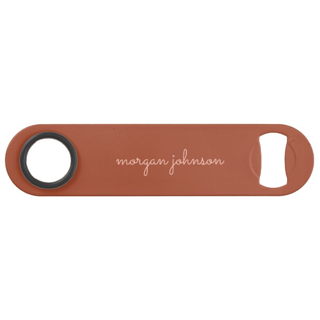 Trendy Monogram | Burnt Orange + Blindskriptname Speed Flaschenöffner (Vorderseite (Horizontal))