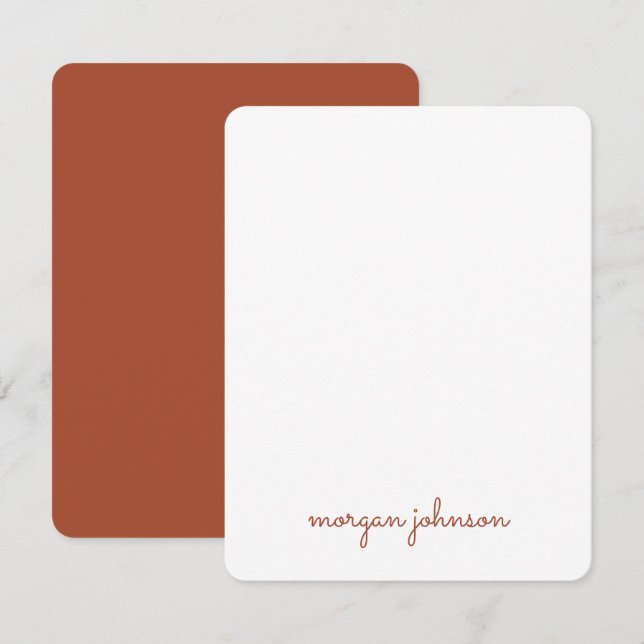 Trendy Monogram | Burnt Orange Script Name Mitteilungskarte (Vorne/Hinten)