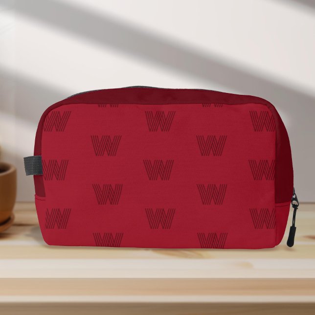 Trendy monogram, einfach, modern rot mit Monogramm Waschbeutel (Red monogram, women's dopp kit bag.)