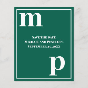 Trendy Monogram Emerald Green Budget Save the Date Flyer