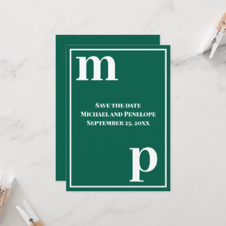 Trendy Monogram Emerald Green Save the Date Einladung