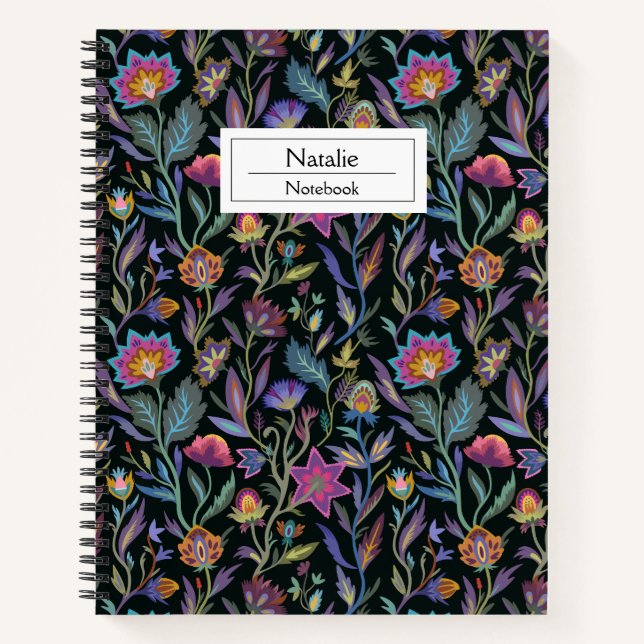 Trendy monogram floral pattern l Black and lila Notizbuch (Vorderseite)