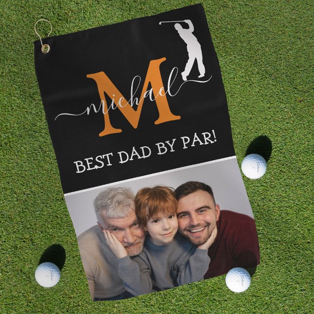 Trendy Monogram & Foto Fathers Day Gift Golf Towe Golfhandtuch (Von Creator hochgeladen)