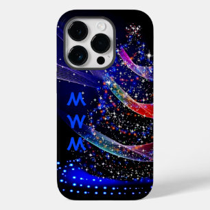 Trendy Monogram Glitzer Christmas Tree Navy Case-Mate iPhone 14 Pro Hülle