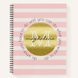 Trendy Monogram Gold Glitzer Blush Pink Stripes Notizbuch