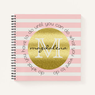 Trendy Monogram Gold Glitzer Blush Pink Stripes Notizbuch