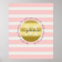 Trendy Monogram Gold Glitzer Blush Pink Stripes