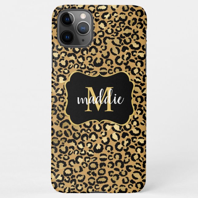 Trendy Monogram Gold Leopard Muster Name iPhone Hülle (Rückseite)