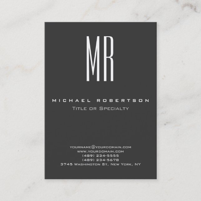Trendy Monogram Gray Modern Chubby Business Card Visitenkarte (Vorderseite)