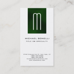 Trendy Monogram Green Strip White Business Card Visitenkarte