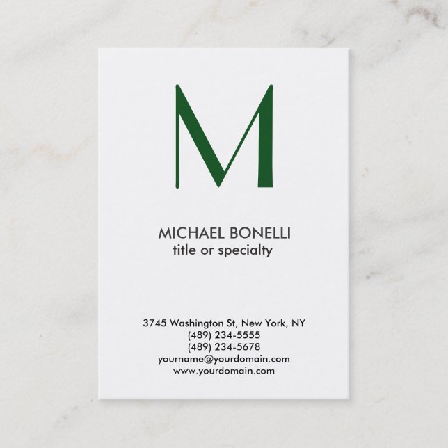 Trendy Monogram Green White Simple Business Card Visitenkarte (Vorderseite)