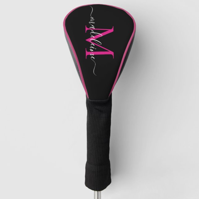 Trendy Monogram Hot Pink & Black Golf Head Cover Golf Headcover (Vorderseite)