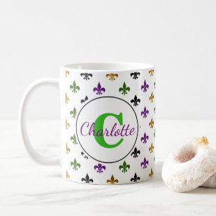 Trendy Monogram Mardi Gras Lilie Tasse