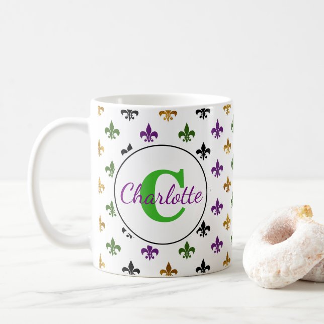 Trendy Monogram Mardi Gras Lilie Tasse (Mit Donut)