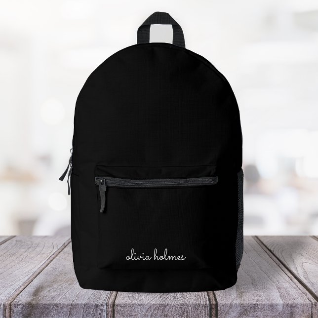 Trendy Monogram | Modern Black Script Name Bedruckter Rucksack (Von Creator hochgeladen)
