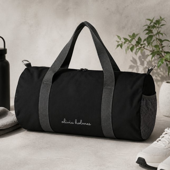 Trendy Monogram | Modern Black Script Name Duffle Bag (Von Creator hochgeladen)