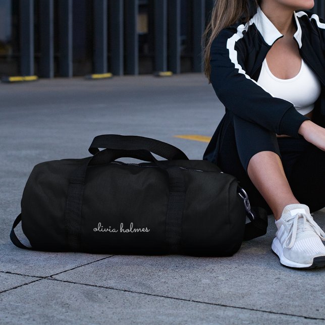 Trendy Monogram | Modern Black Script Name Duffle Bag (Von Creator hochgeladen)