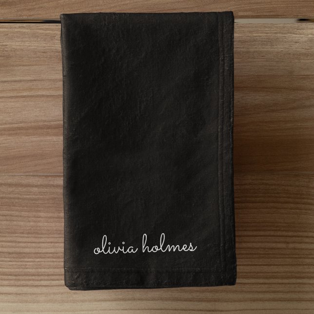 Trendy Monogram | Modern Black Script Name Handtuch (Von Creator hochgeladen)