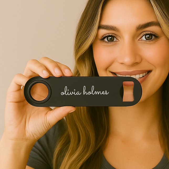 Trendy Monogram | Modern Black Script Name Speed Flaschenöffner (Von Creator hochgeladen)