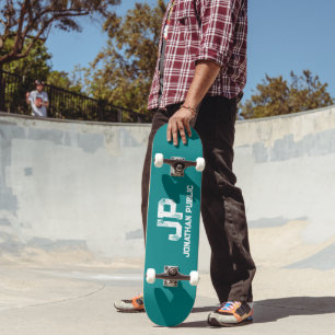Trendy Monogram Name Aquamarin Blue Green Template Skateboard