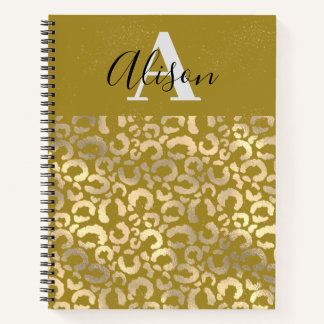 Trendy Monogram Name Gold Glitzer Leopard Animal Notizbuch