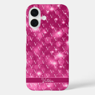 Trendy Monogram Pattern Girly Pink iPhone 16 Hülle