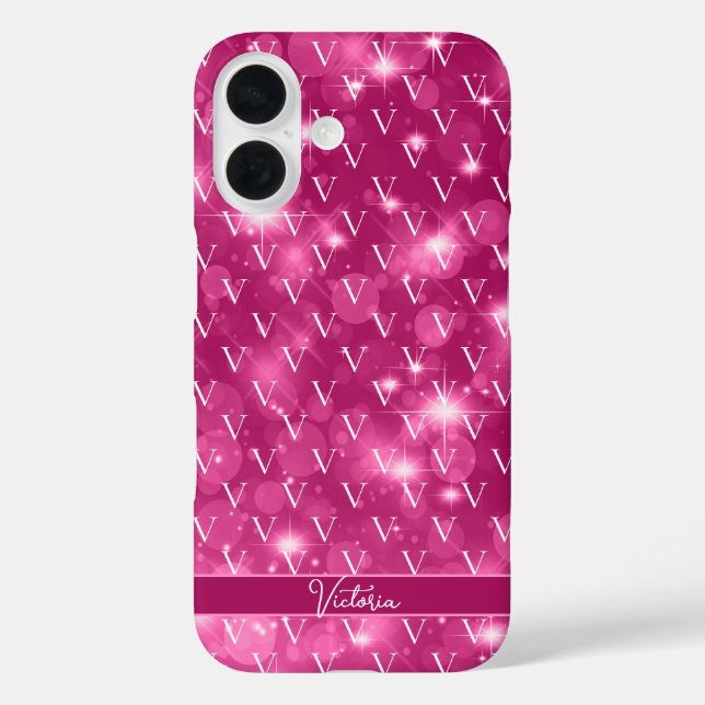 Trendy Monogram Pattern Girly Pink Case-Mate iPhone Hülle (Rückseite)