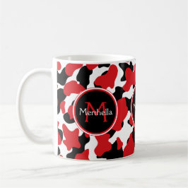 Trendy Monogram Red Black Cow Print Kaffeetasse