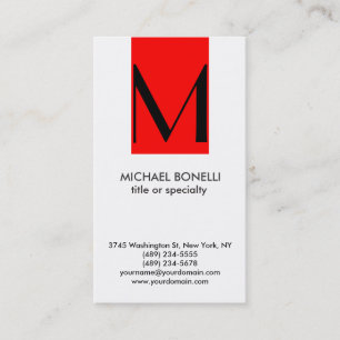 Trendy Monogram Red Strip White Business Card Visitenkarte