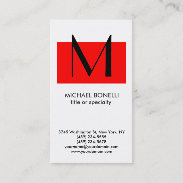 Trendy Monogram Red White Simple Business Card Visitenkarte (Vorderseite)
