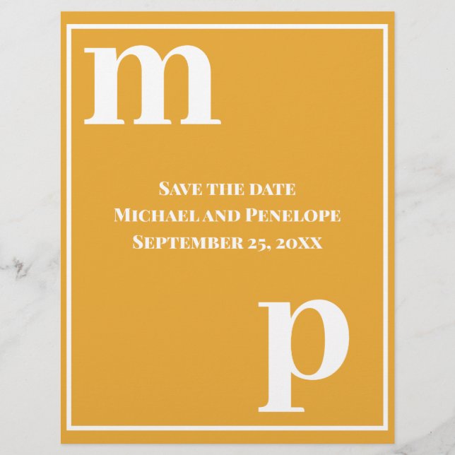 Trendy Monogram Ringelblume Budget Save the Date  Flyer (Vorne)