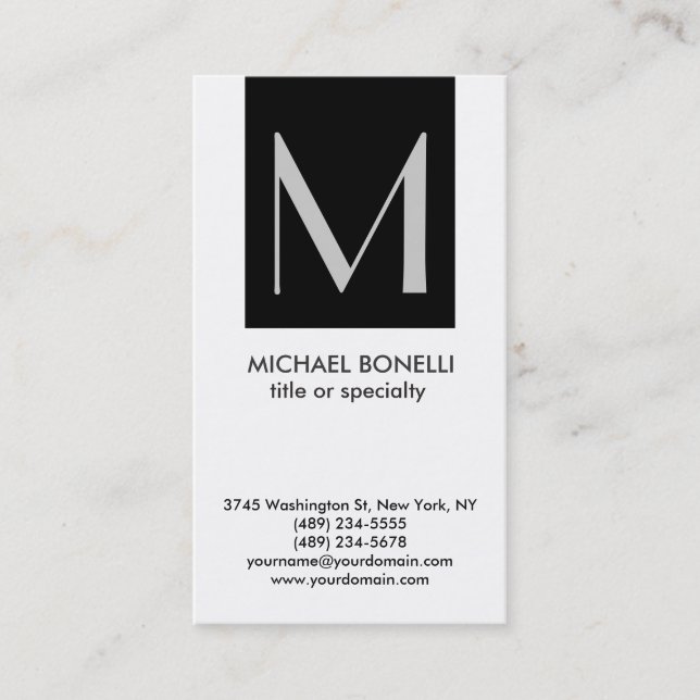 Trendy Monogram Schwarz-weiß Simple Business Card Visitenkarte (Vorderseite)