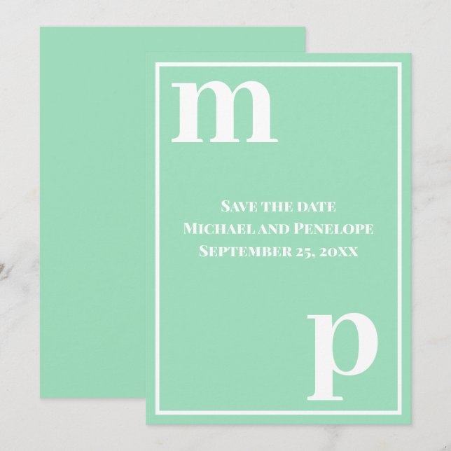 Trendy Monogram Sea Foam Green Save the Date Einladung (Vorne/Hinten)