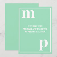 Trendy Monogram Sea Foam Green Save the Date