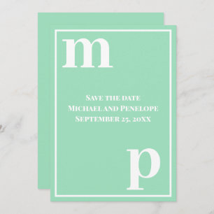 Trendy Monogram Sea Foam Green Save the Date Einladung