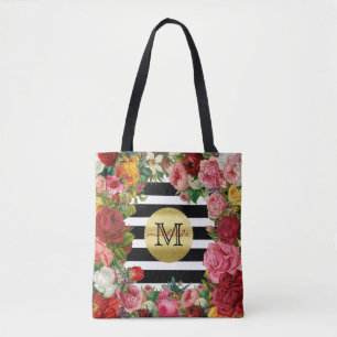 Trendy Monogram Stripes Rose Blume Gold Glitzer