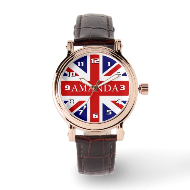 Trendy Monogram Union Jack Armbanduhr (Vorderseite)