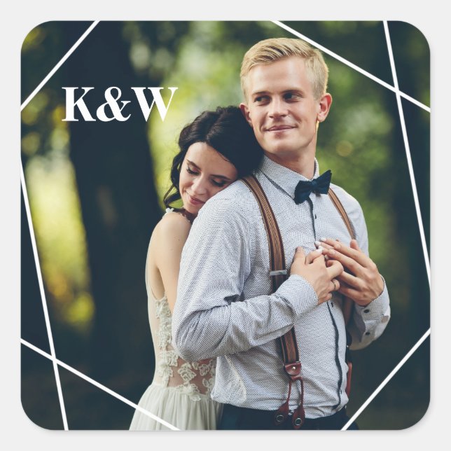 Trendy Monogram Wedding Foto Quadratischer Aufkleber (Vorderseite)