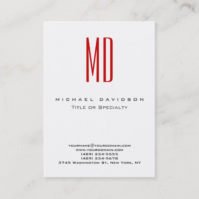 Trendy Monogram White Red Business Card Visitenkarte (Vorderseite)