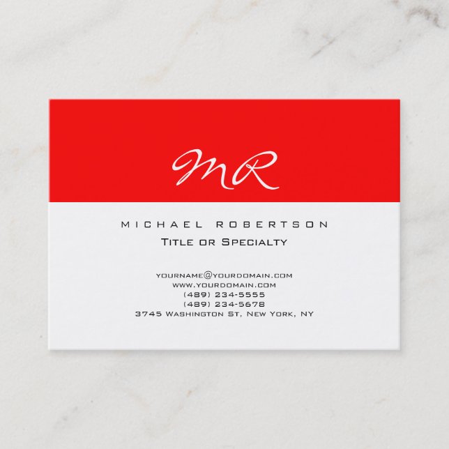 Trendy Monogram White Red Chubby Business Card Visitenkarte (Vorderseite)