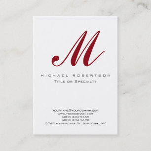 Trendy Monogram White Red Chubby Business Card Visitenkarte