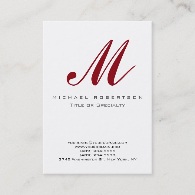 Trendy Monogram White Red Chubby Business Card Visitenkarte (Vorderseite)