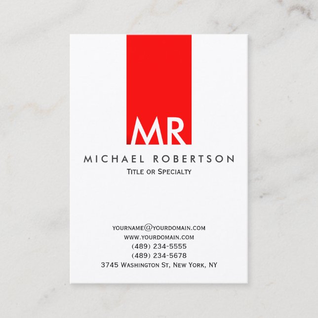 Trendy Monogram White Red Strip Clean Visitenkarte (Vorderseite)