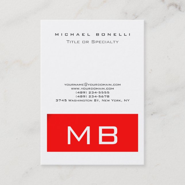 Trendy Monogram White Strip Business Card Visitenkarte (Vorderseite)