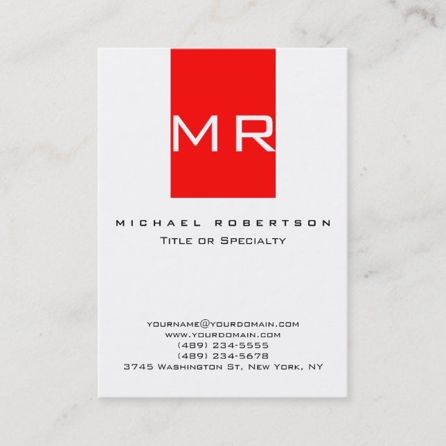 Trendy Monogram White Strip Business Card Visitenkarte (Vorderseite)
